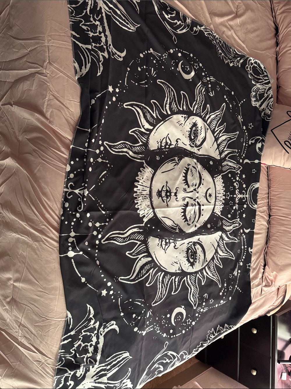 Celestial Sun & Moon Tapestry Wall Hanging - Black and White